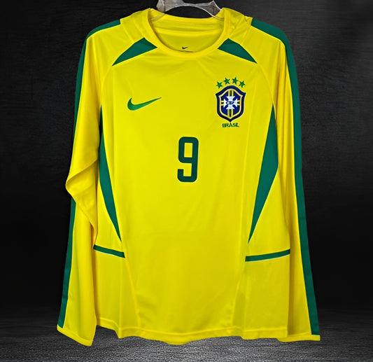 Brazil 2002 Home Men’s Long Sleeve Soccer Jersey RONALDO #9