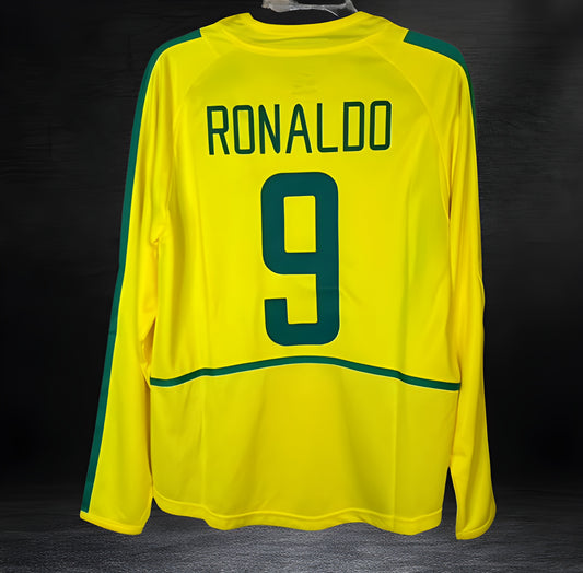 Brazil 2002 Home Men’s Long Sleeve Soccer Jersey RONALDO #9